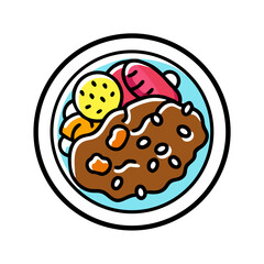 Delicious food plate illustration with cookie, fruits on blue