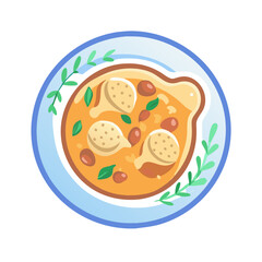 Delicious chicken stew illustration with meatballs and fresh herbs