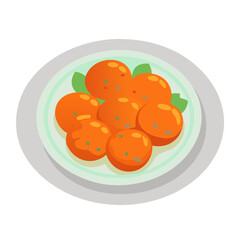 Stylized illustration of orange meatballs on a plate