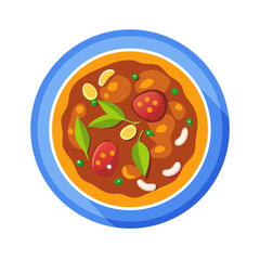 Bowl of stew flat vector illustration top-down food dish