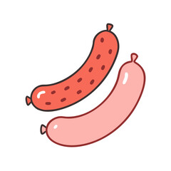 Two cartoon sausages on a black background food illustration