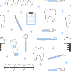 Dental Seamless Pattern with Oral Care Elements