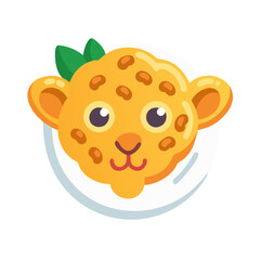 Cartoon leopard face in white plate logo on black