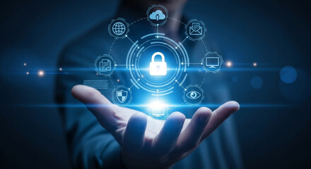 Fototapeta premium Protecting digital data with a glowing padlock symbol in a modern security concept