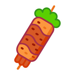 Shawarma kebab on a stick with lettuce garnish icon