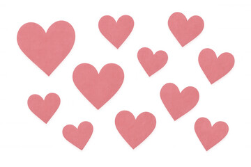 Pink paper hearts varying in size, suspended against transparent backdrop, symbolizing love and romance for valentine's design