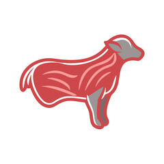 Stylized vector silhouette of a lamb in red color