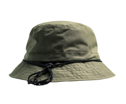 Olive-green bucket hat with drawstrings (1)