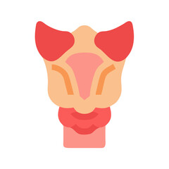 Stylized larynx graphic in flat design against black background