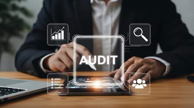Person reviewing audit information on a digital interface