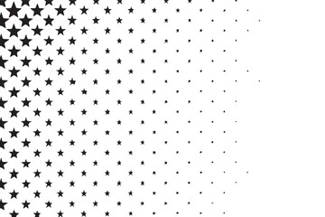 Abstract black and white halftone pattern featuring a gradient of stars and circles fading into a clean white background creating a modern graphic design element