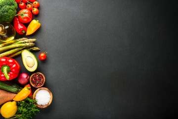 Vegetables on black background. Healthy food.