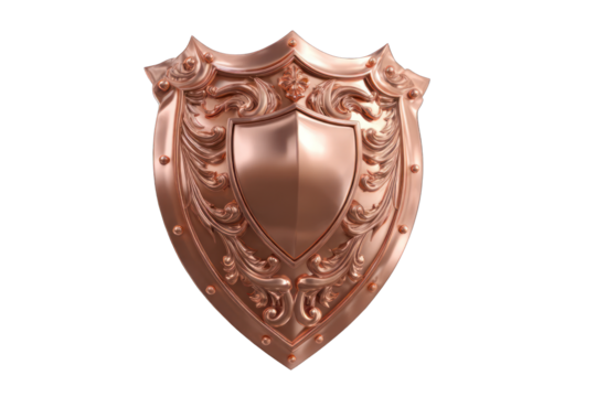Ornate copper shield on a black background