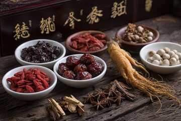 Collection of Traditional Chinese Medicinal Herbs and Ingredients for Health.