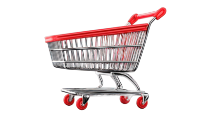 Red shopping cart on black background