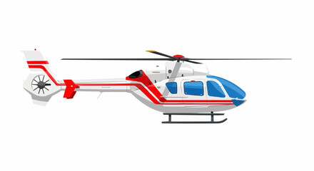 White and Red Helicopter Flying in the Sky, Aviation Transport Concept