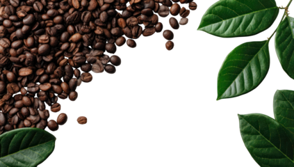 Coffee beans and leaves on black background (1)