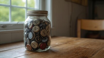 Old jar with bottle caps