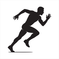 Dynamic silhouette of a running man in a powerful sprinting pose. An athletic vector graphic representing speed, fitness, and endurance