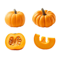 Whole and halved pumpkin isolated on transparent background (PNG)
