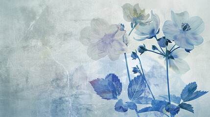 grunge background with blue flowers