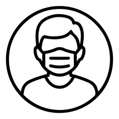 Stylized vector illustration of a person wearing a protective face mask icon for health and safety