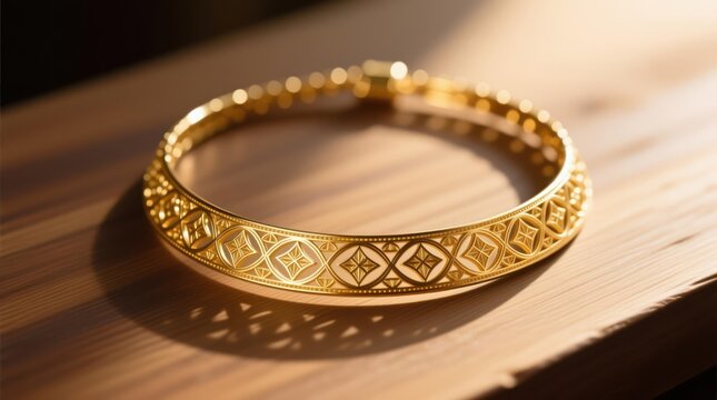Gold choker necklace with intricate filigree design. Sunlight highlights the delicate patterns