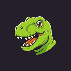 Playful Green Dinosaur Head with Open Mouth and Smiling Expression.