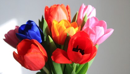 Vibrant bouquet of colorful tulips