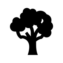 Vector art of silhouette of a leafy tree, such as an oak, , representing nature, spring, or summer in a simple and minimal style