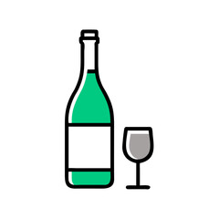 Illustration of a green wine bottle and a glass, representing a refreshing and elegant beverage for celebrations and events