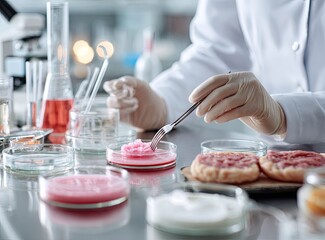 Scientist working in a food laboratory, conducting research on food products and ingredients.