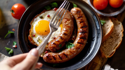 grilled sausages with vegetables