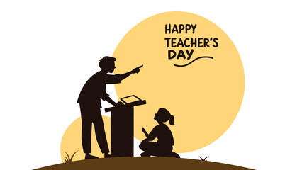A whimsical teachers day illustration with a tree of knowledge and school supplies on a black background
