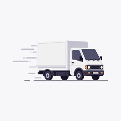 Stylized Delivery Truck with Motion Lines White Body and Dark Gray Cab.