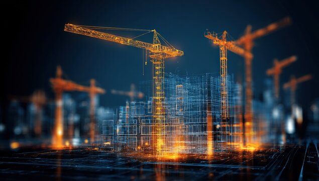 Digital construction site.  Abstract cityscape