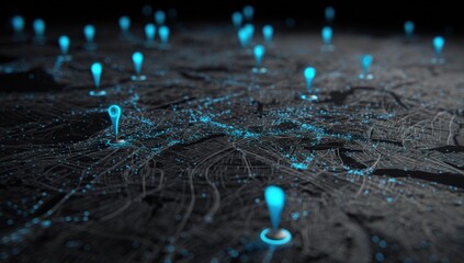 Abstract city map with glowing location markers