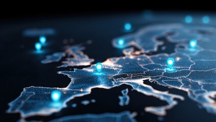 European map with glowing markers