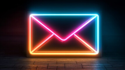 Fototapeta premium Neon Glowing Envelope for Email Marketing Concept with Vibrant Colors in Dark Background