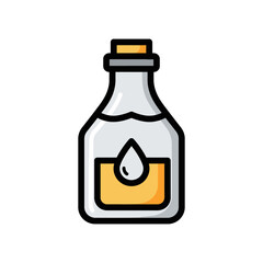Stylized Potion Bottle with Golden Liquid and Stopper Black Outline.