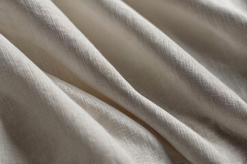 Fototapeta premium Minimalist White Cotton or Linen Fabric Photo Featuring Delicate Folds, Soft Creases, and Smooth Texture – Detailed Textile Close-Up