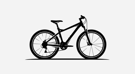 Obraz premium Silhouette of a modern mountain bicycle, showcasing its frame, wheels, and components, isolated on white.