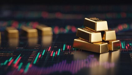Gold bars stacked on a financial chart (1)