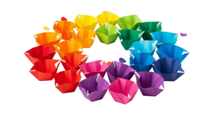 Rainbow Origami Diyas on Transparent Background