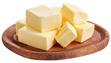 Cubes of butter on a wooden board