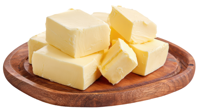 Cubes of butter on a wooden board