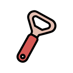 Vector art of bottle opener, a metal tool for opening bottles and caps, essential for bars, parties, and kitchens, in a simple flat design