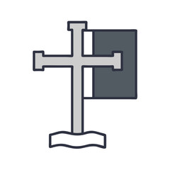 Illustration of a christian cross and flag, symbolizing faith, religion, and spirituality