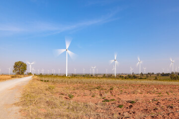 Wind Turbines in a Wind Farm at Nakhon Ratchasima, Thailand