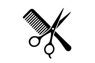 Barbershop logo design featuring scissors and comb silhouette
